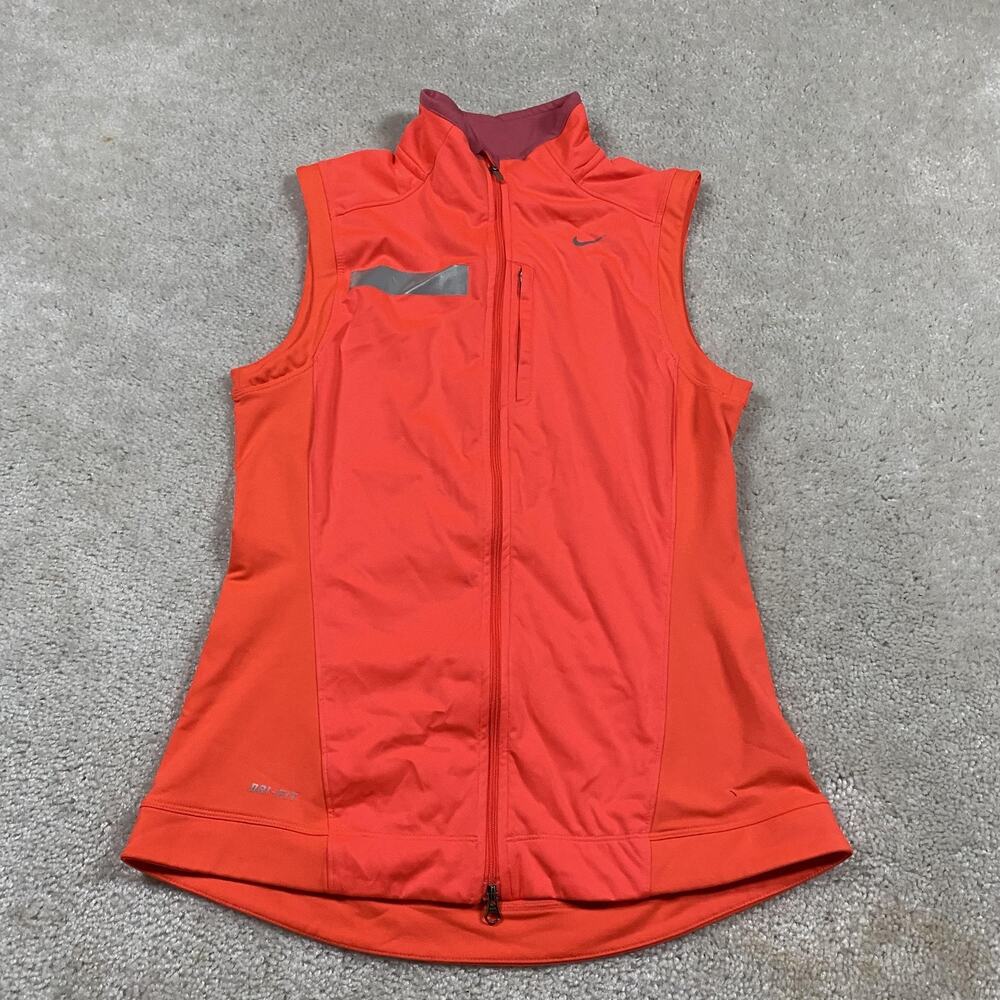 Nike Jacket Womens S Orange Dri-FIT Running Vest Reflective Lightweight
